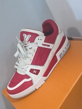 Louis Vuitton Red and White Trainer Sneaker